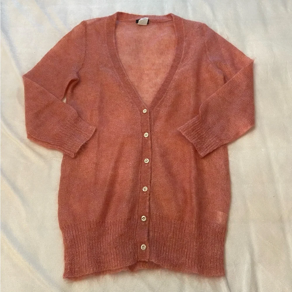 J.Crew Coral Orange Mohair Blend Fringe Cardigan Size XS 2971